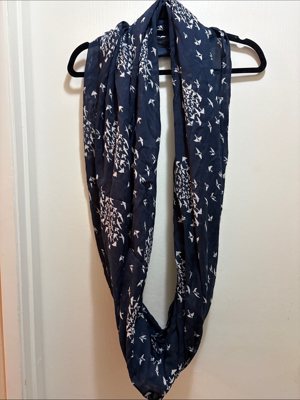 Source Unknown Navy and White Bird-Print Infinity Scarf